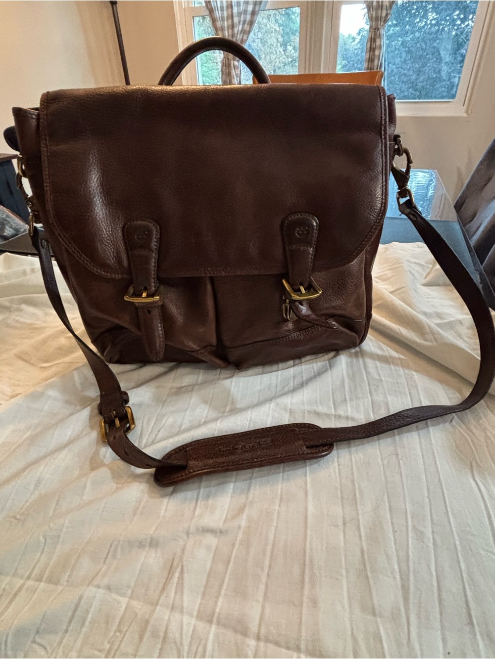 Vintage TIMBERLAND Brown Leather Briefcase Messenger Bag USA Preowned